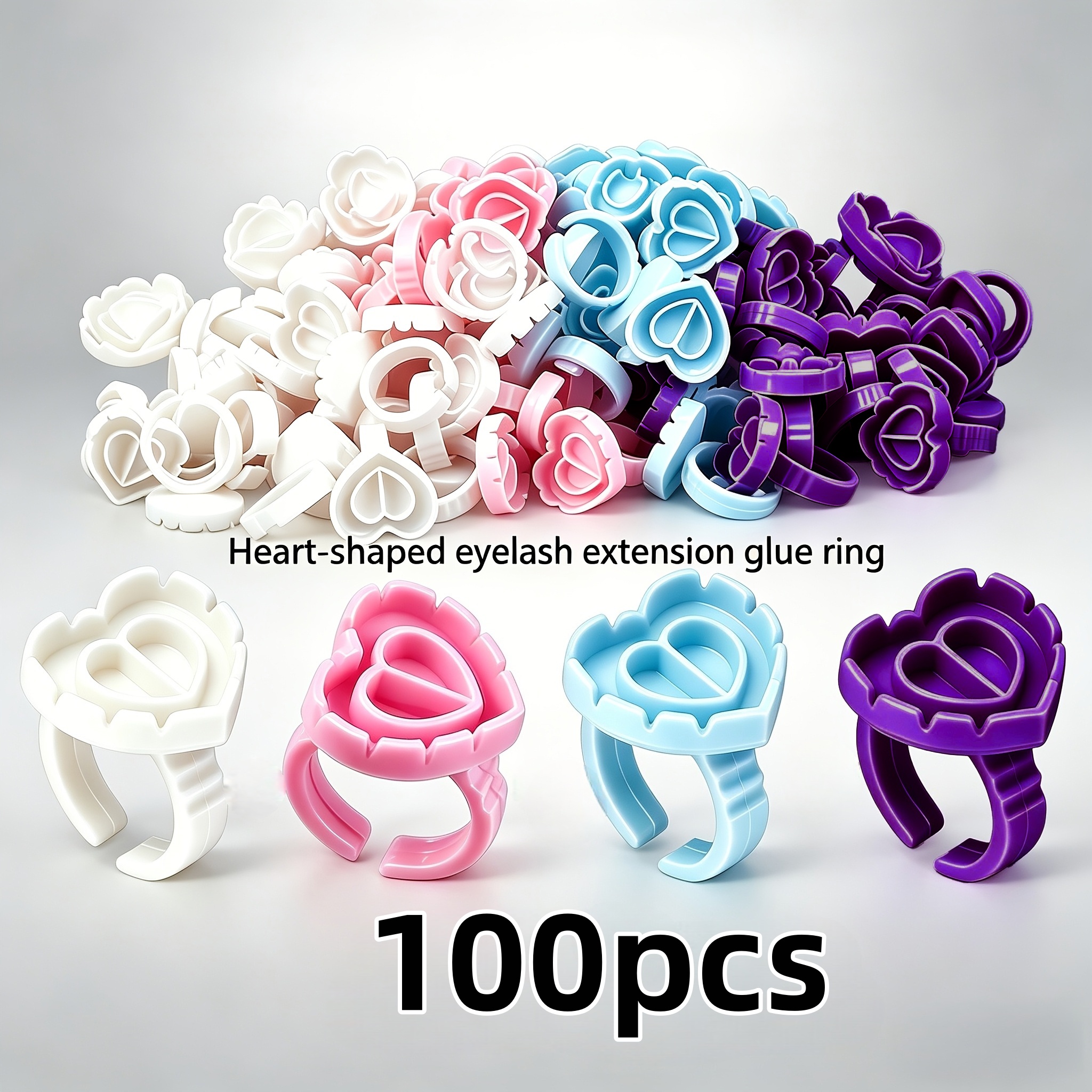 Eyelash Extension Volume Lashes - 100PCSHeart Eyelash Glue Rings Disposable Lash